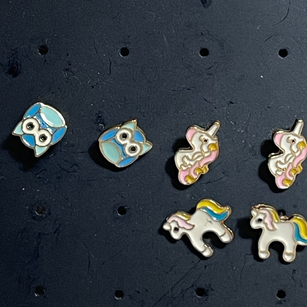 Set of 3 Studded Owl‎ Unicorn Earrings NWOT
